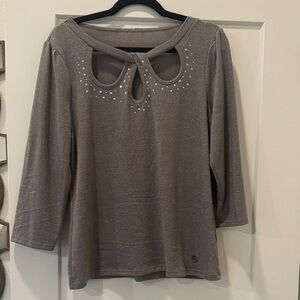 Adrienne Vittadini Metallic Gray Blouse with Cutout and Studs